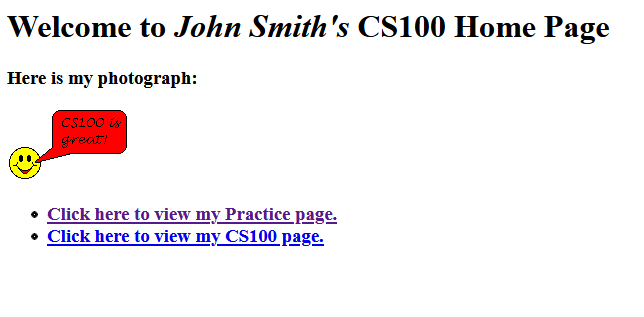 Screenshots of the default homepage.  It has the title Welcome to John Smith's Home Page