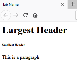 A sample black and white page with a large title reading Largest Header, a very small title reading Smallest Header, and some text reading this is a paragraph