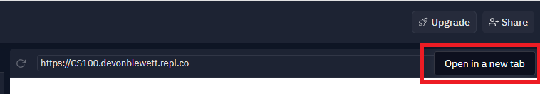 In the top left of the replit preview screen, there is an open in new tab button that is highlighted