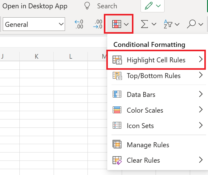 the top navbar with the conditional formatting box highlighted