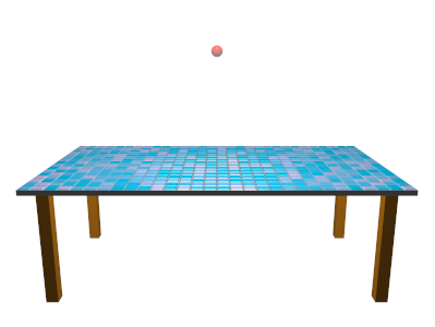 a table with a ball positioned above it