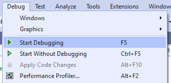 Start debugging menu entry