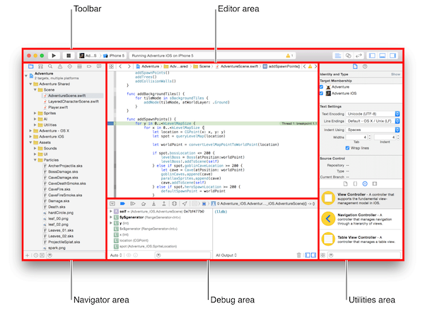 The Xcode Development
      Window